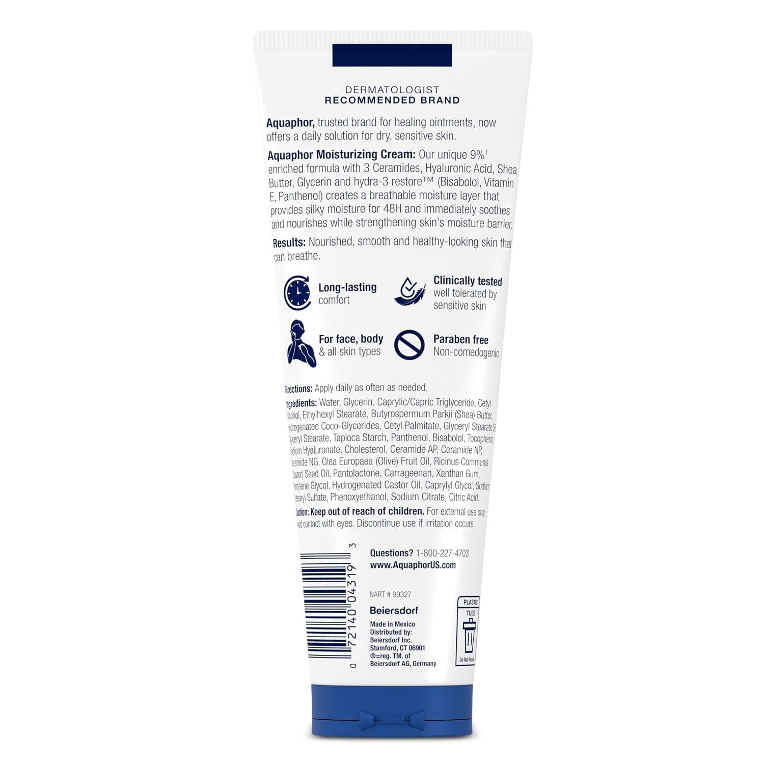 image:imageAquaphor Moisturizing Face and Body Cream with Hyaluronic Acid 16 OZ8 Fl Oz Pack of 1